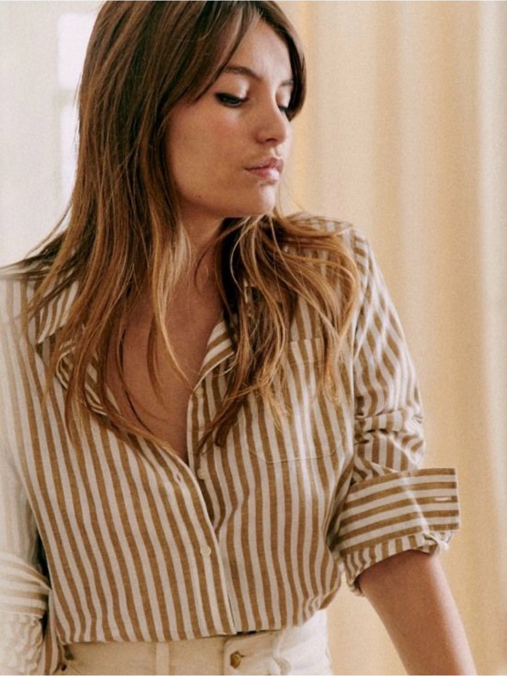 Sezane Tomboy Cotton Linen Striped Button Up Shirt Women's Size FR 38